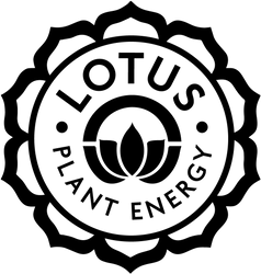 The logo for Lotus Plant Energy. The logo is entirely black, and shaped like a flower. Inside of the flower, the words "Lotus Plant Energy" wrap around a smaller flower.