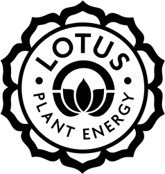 The logo for Lotus Plant Energy. The logo is entirely black, and shaped like a flower. Inside of the flower, the words "Lotus Plant Energy" wrap around a smaller flower.